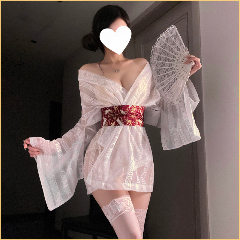 Japanese-Inspired Deep V Lace Kimono Set