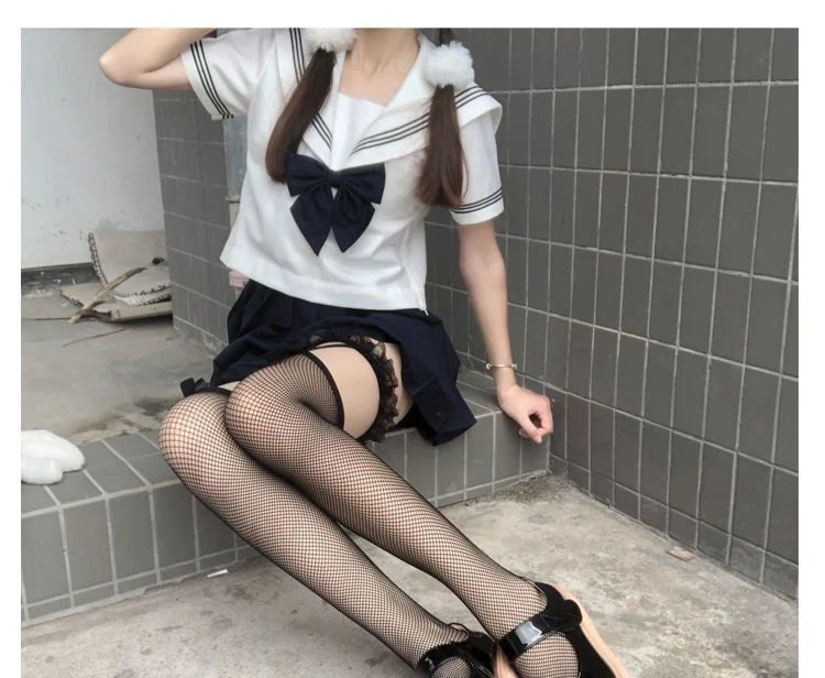 Seductive Thigh-High Leg Harness Fishnet Stockings