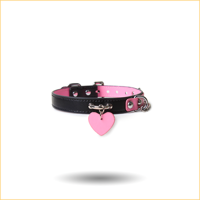 JiudouJiu Original Genuine Leather Pink Heart Collar + Leash