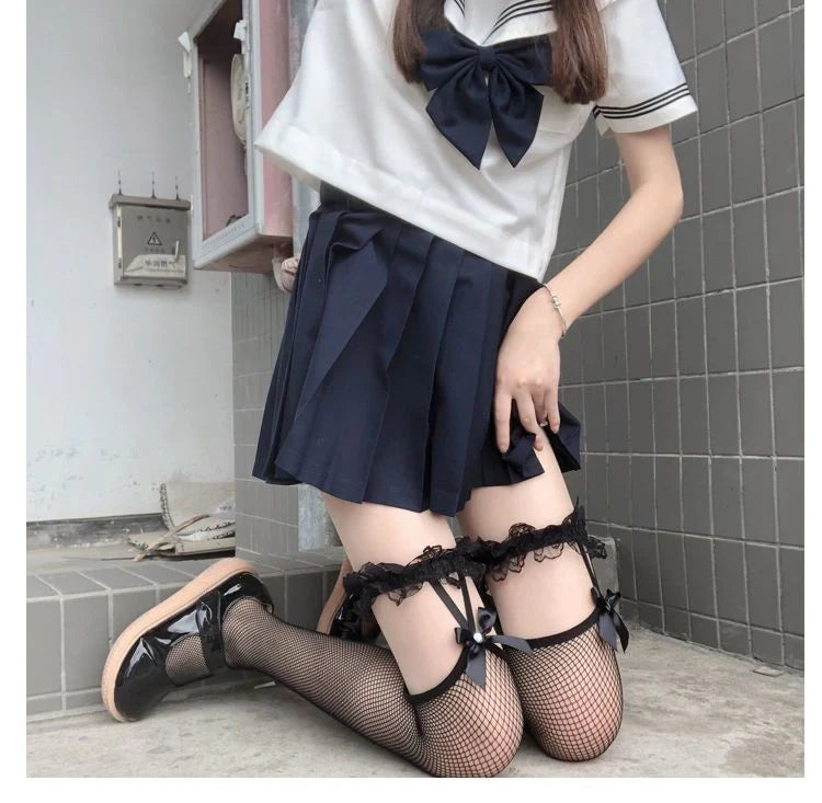 Seductive Thigh-High Leg Harness Fishnet Stockings