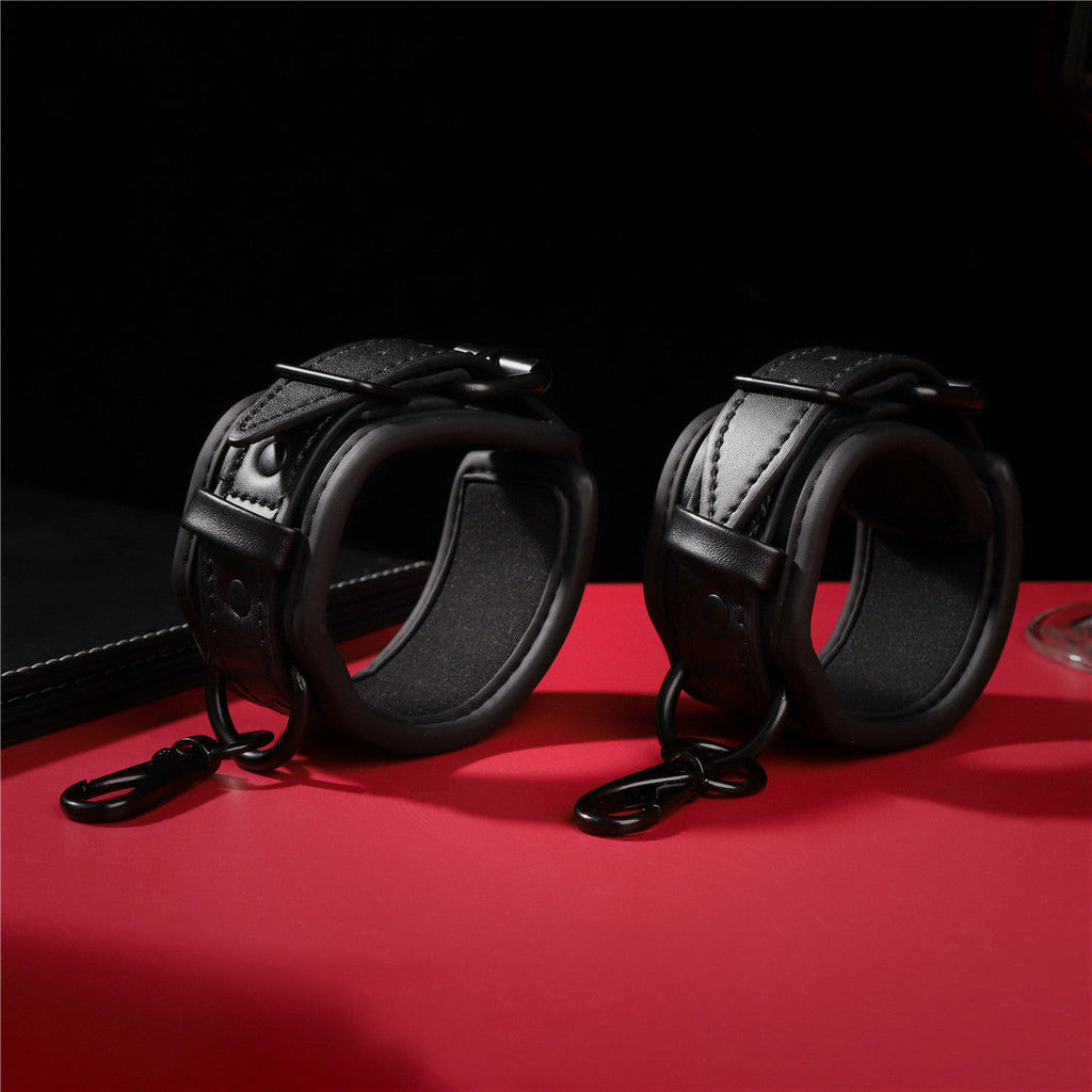 Black Padded Leather Bondage Wrist & Ankle Cuffs