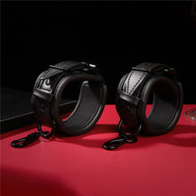 Load image into Gallery viewer, Black Padded Leather Bondage Wrist &amp; Ankle Cuffs