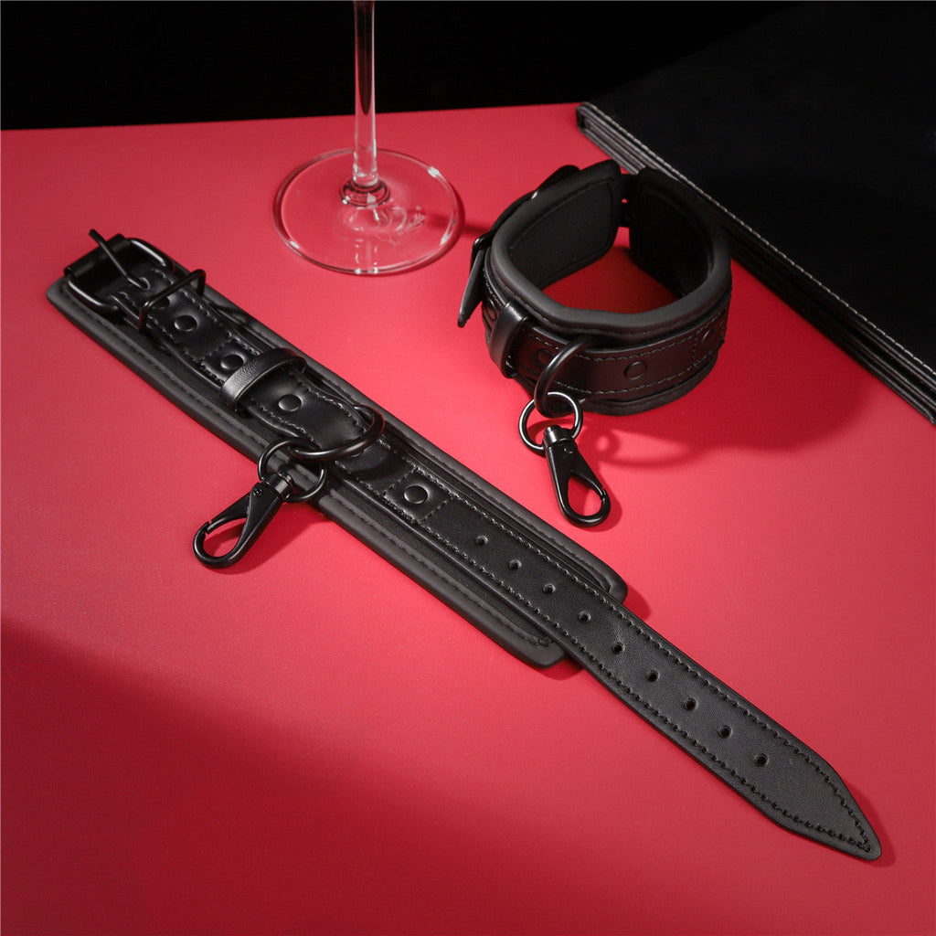 Black Padded Leather Bondage Wrist & Ankle Cuffs