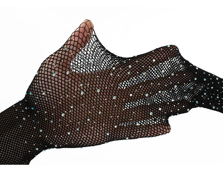 Sparkling Rhinestone Small Mesh Fishnet Stockings