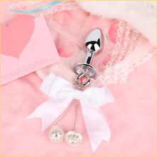 Load image into Gallery viewer, 2.8cm Silver Anal Plug with Bow &amp; Bell Charms