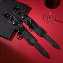 Load image into Gallery viewer, Black Padded Leather Bondage Wrist &amp; Ankle Cuffs