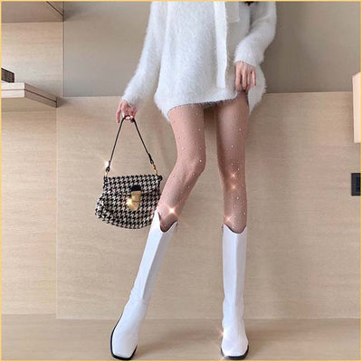 Small Fishnet Nude Pantyhose with Colored Rhinestones