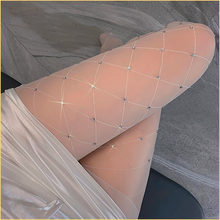 Load image into Gallery viewer, Sexy Rhinestone Studded Open Crotch Fishnet Pantyhose