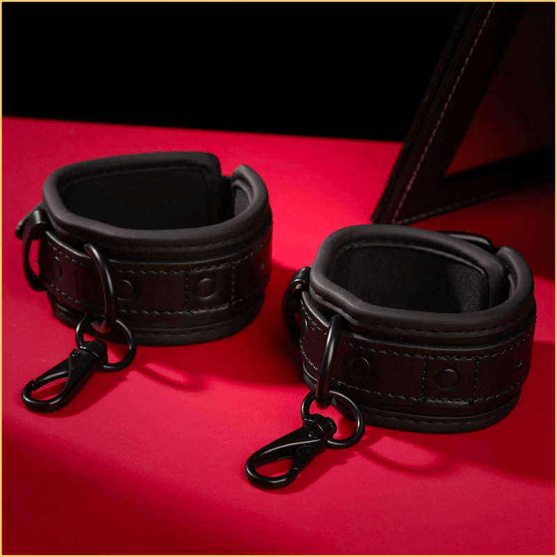 Black Padded Leather Bondage Wrist & Ankle Cuffs