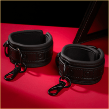 Load image into Gallery viewer, Black Padded Leather Bondage Wrist &amp; Ankle Cuffs
