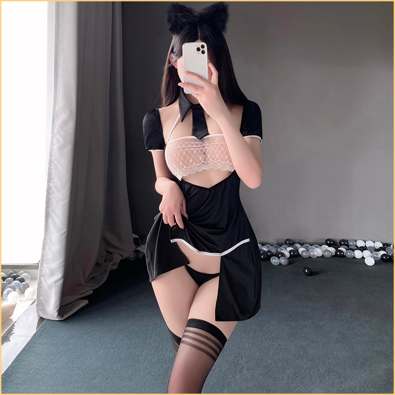 Lace Open Bust Slit Backless Dress
