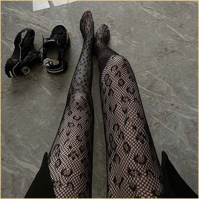 Black leopard print fishnet stockings