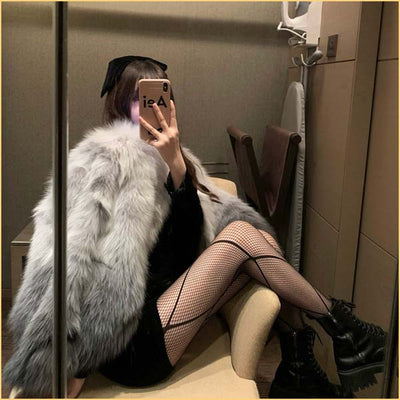 Large cross black striped fishnet stockings