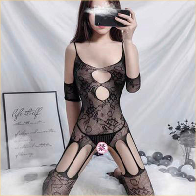 Mesh bodystocking with tight-fitting jacquard