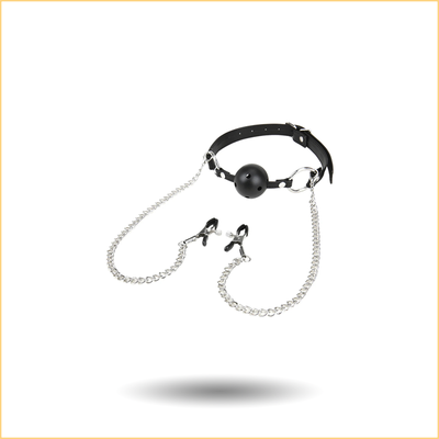 Breathable Ball Gag with Nipple Clamps