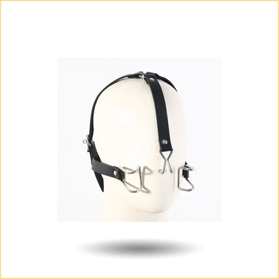 BDSM Head Harness with Metal Mouth Spreader & Nose Hook