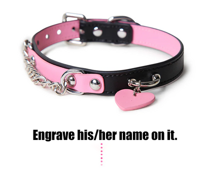 JiudouJiu Original Genuine Leather Pink Heart Collar + Leash