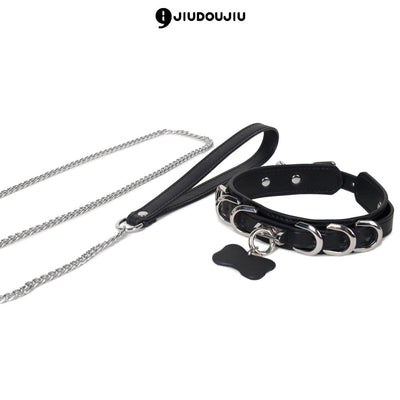 JiudouJiu Leather Bone Leash in Black