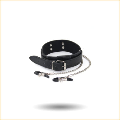 BDSM Chain Nipple Clamps and Collar Set