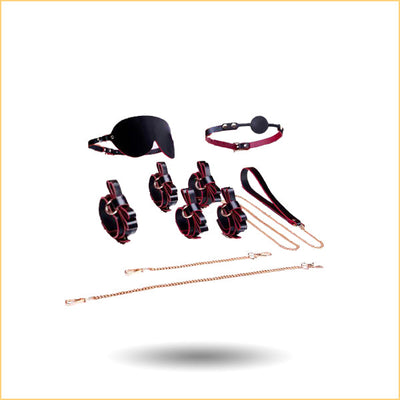 Black and Red Leather BDSM Bondage Set