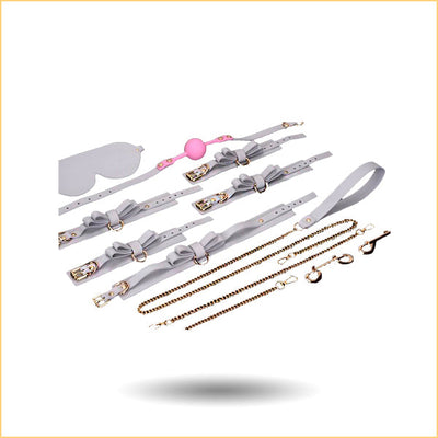 Grey and White Leather BDSM Set